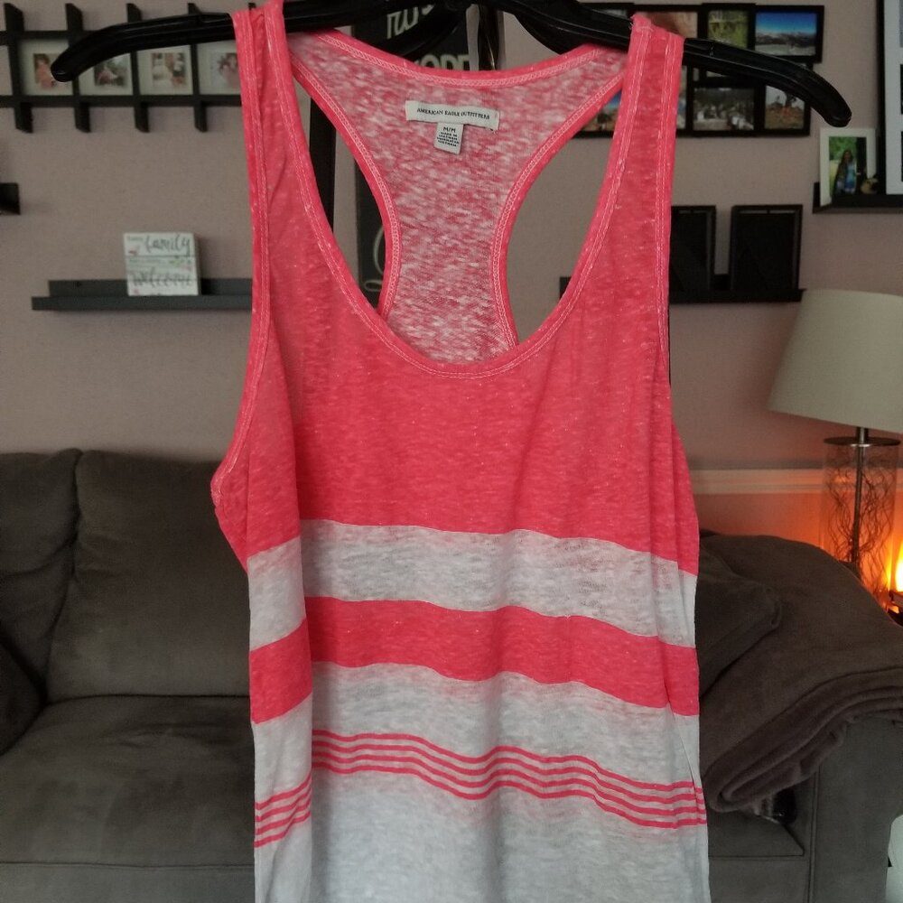 AEO Pink and White striped tank top